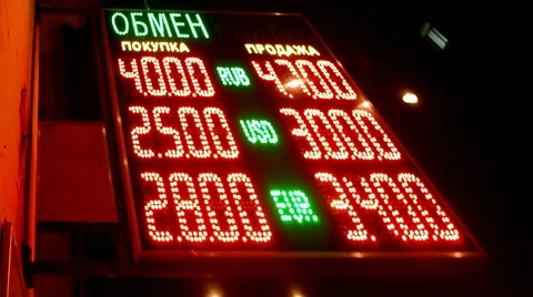 Devaluation, currency exchange rate on red led display, money diversity. Video stock 47482667