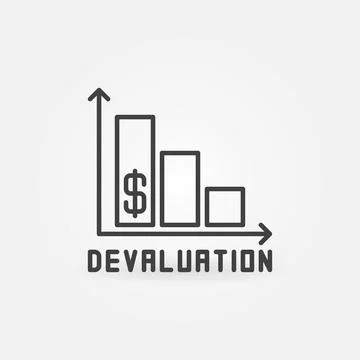 Devaluation Declining Bar Chart vector concept thin line icon Stock Illustration