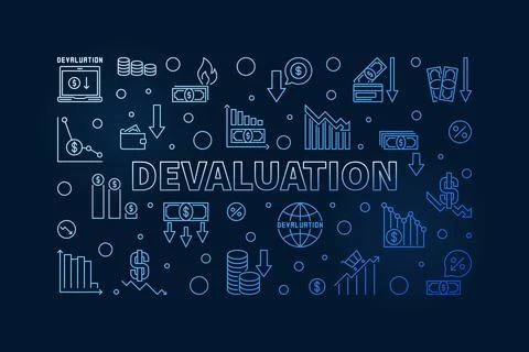 Devaluation horizontal blue banner - Currency Depreciation linear vector il.. Illustrazione stock