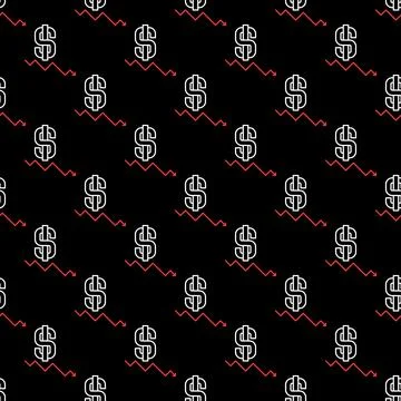 Devaluation outline pattern - Arrow with Dollar sign seamless background Stock Illustration