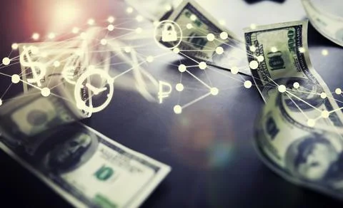 Devaluation of US dollar currencies. Devaluation refers to a decrease in a .. 스톡 사진