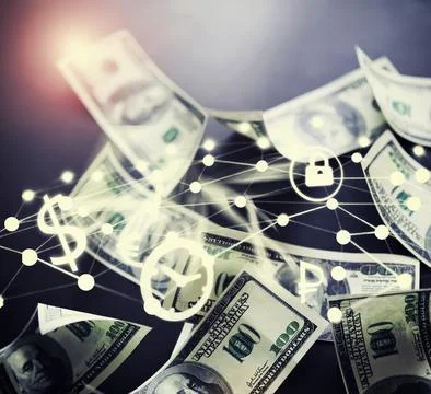Devaluation of US dollar currencies. Devaluation refers to a decrease in a .. 스톡 사진