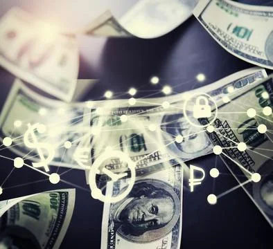 Devaluation of US dollar currencies. Devaluation refers to a decrease in a .. 스톡 사진