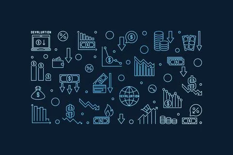 Devaluation vector blue horizontal banner - Currency Depreciation linaer il.. Stock Illustration