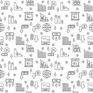 Devaluation vector outline seamless pattern. Currency Depreciation background Stock Illustration