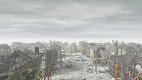 Devastated and destroyed city after military operations Stock Illustration