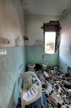 Devastated bathroom interior Stock Photos