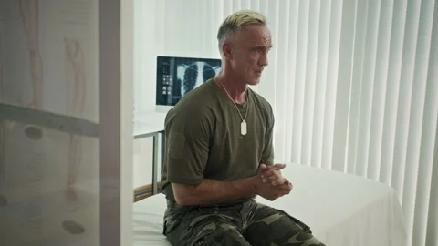 Devastated Ex-soldier Having Panic Attack at Clinic Stock Footage 280394976