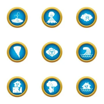 Devastated land icons set, flat style Ilustración de archivo