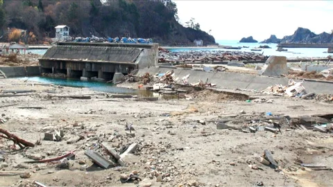 Devastated Taro Port in the Aftermath of the Great East Japan Earthquake Stock Footage 332192189