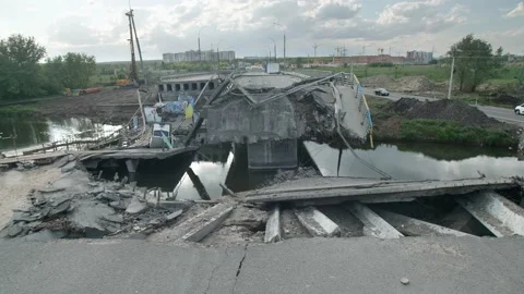 Devastating aftermath of invasion to Ukrainian territory Stock Footage 230221176