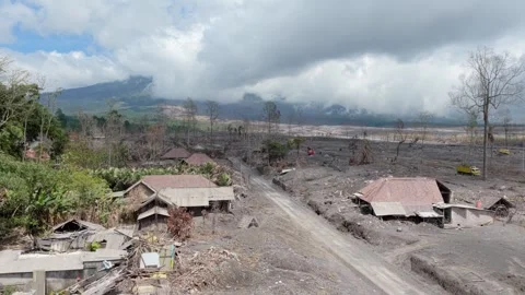 Devastating aftermath of semeru volcano eruption in java 스톡 동영상 328918278