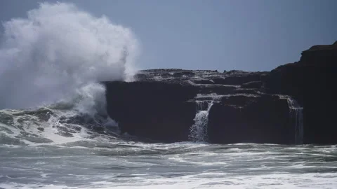 Devastating and spectacular sea storm in Framura, Liguria Cinque Terre - sea wav Stock Footage 294657159