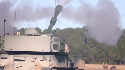 Devastating Artillery Weapon - Powerful M109 Paladin Howitzer  (17) Video stock 253333649