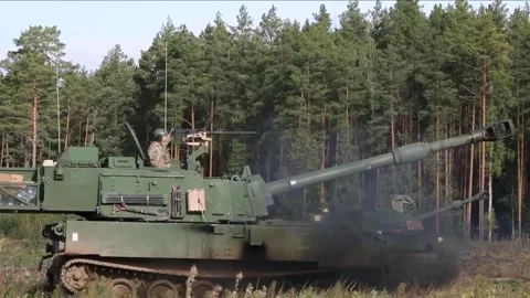 Devastating Artillery Weapon - Powerful M109 Paladin Howitzer  (2) Stock Footage 253333724