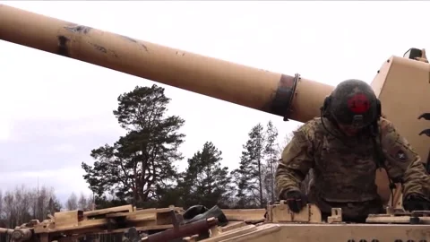 Devastating Artillery Weapon - Powerful M109 Paladin Howitzer  (21) Stock Footage 253333762