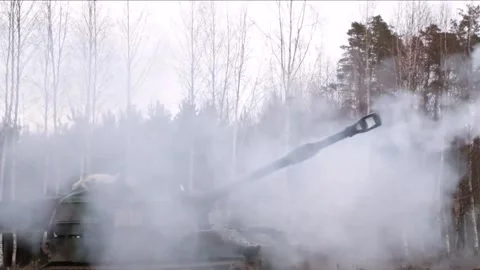 Devastating Artillery Weapon - Powerful M109 Paladin Howitzer  (24) Stock Footage 253333821