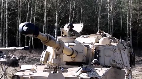 Devastating Artillery Weapon - Powerful M109 Paladin Howitzer  (28) Stock Footage 253333941