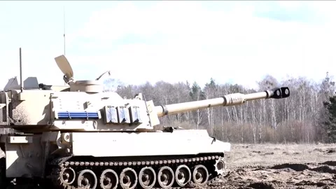 Devastating Artillery Weapon - Powerful M109 Paladin Howitzer  (29) Stock Footage 253334008