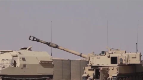 Devastating Artillery Weapon - Powerful M109 Paladin Howitzer  (43) Stock Footage 253334460