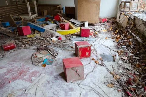 Devastation in abandoned kindergarten, dead ghost town of Pripyat Stock-Fotos