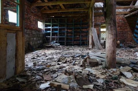 Devastation in building in mechanized yard in Chernobyl exclusion zone 写真素材