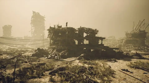 Devastation in a once thriving city after military conflict leaves ruins Stock Footage 327863824