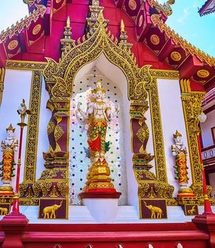 Devata deities statues, Wat Saen Muang Ma, Chiang Mai, Thailand Stock Photos
