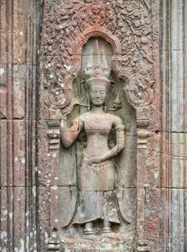 Devata - Siem Reap Devata on the wall of Ta Prohm Temple - Siem Reap, Camb... Stock Photos