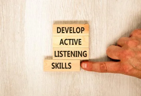 Develop active listening skills symbol. Concept words Develop active listen.. Stock Photos