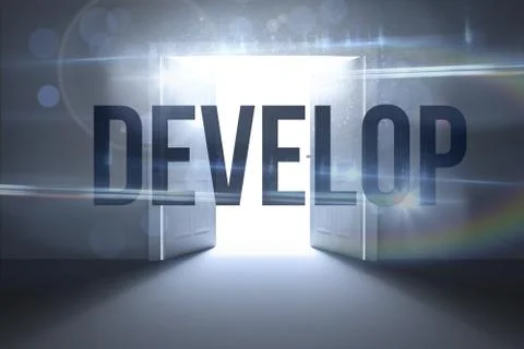 Develop against doors opening revealing light Illustrazione stock