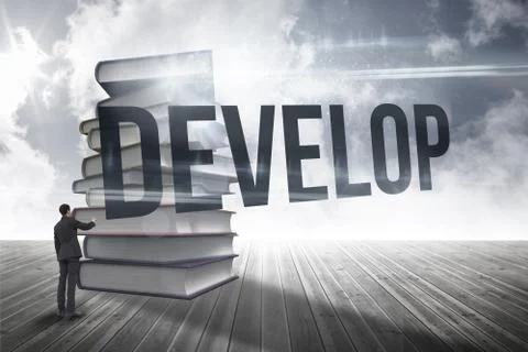 Develop against stack of books against sky Stock Illustration