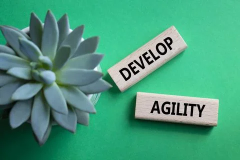 Develop agility symbol. Concept word Develop agility on wooden blocks. Beau.. 写真素材
