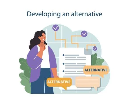 Develop an alternative to conduct difficult negotiation. Business Illustrazione stock