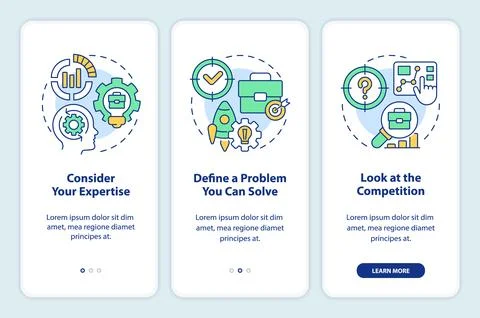 Develop and fine-tune business idea tips onboarding mobile app screen Stock Illustration