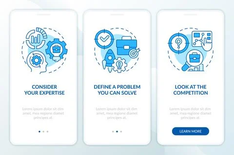 Develop and fine-tune startup idea blue onboarding mobile app screen Stock Illustration