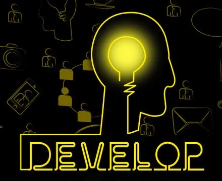Develop Brain Indicates Success Evolve And Growth Stockillustratie