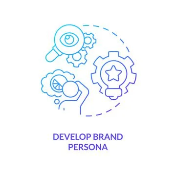Develop brand persona blue gradient concept icon Illustrazione stock