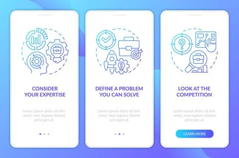 Develop business idea tips blue gradient onboarding mobile app screen Stock Illustration