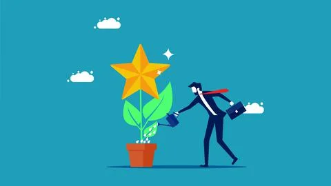 Develop a career or skill. Businessman planting a star tree 스톡 일러스트