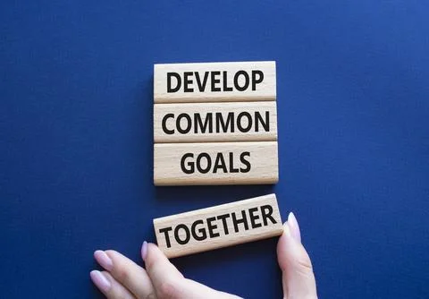 Develop common Goals Together symbol. Concept words Develop common Goals To.. Stock Photos