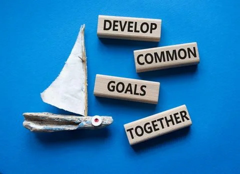 Develop common Goals Together symbol. Concept words Develop common Goals To.. Stock Photos