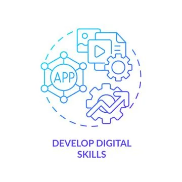 Develop digital skills blue gradient concept icon 스톡 일러스트