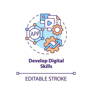 Develop digital skills concept icon Stock Illustration