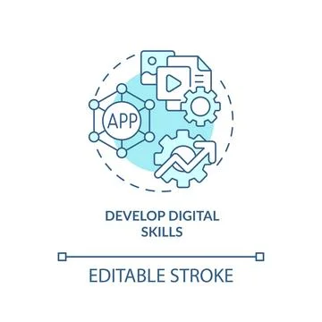 Develop digital skills turquoise concept icon Stock Illustration