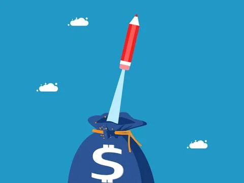 Develop financial and investment knowledge. The pencil flew out of the money  Ilustración de archivo