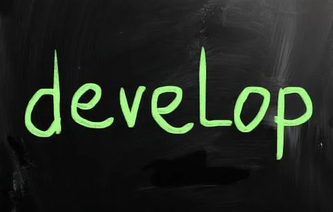 "develop" handwritten with white chalk on a blackboard 스톡 일러스트