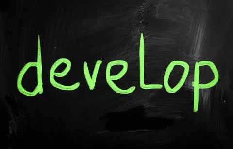 "develop" handwritten with white chalk on a blackboard Stock Illustration