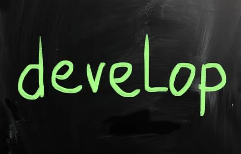 "Develop" handwritten with white chalk on a blackboard 스톡 일러스트