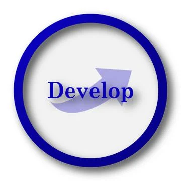 Develop icon. Blue internet button on white background.. Illustrazione stock